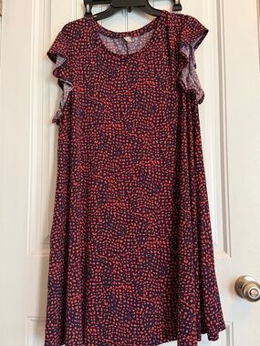 Navy and Coral Dot Maxi Dress with Flutter Sleeves